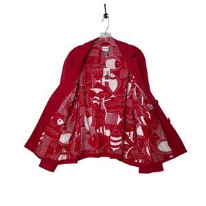 NWT Chicos Red Canvas Blazer Jacket Women’s Size 3/XL Fun Fish Print Lining